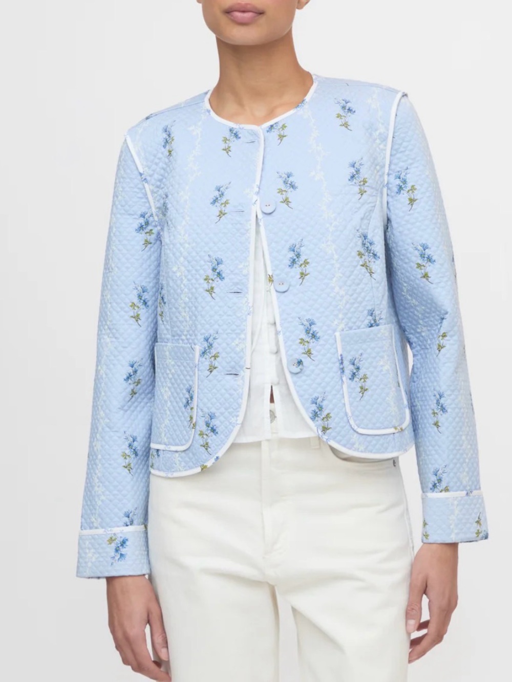 Hill House Rowan Quilted Floral Jacket with White Trim